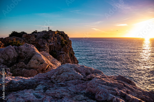 Sunset from the crag over sea