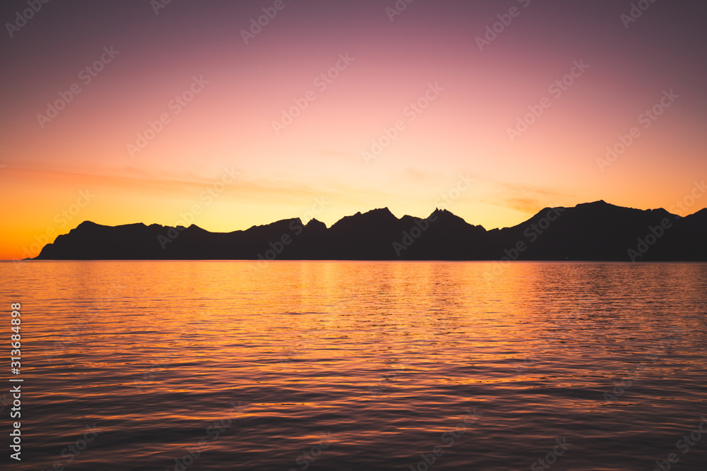 Sunset ocean mountain orange 