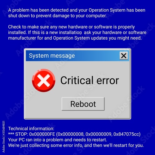 Critical error system message on blue screen