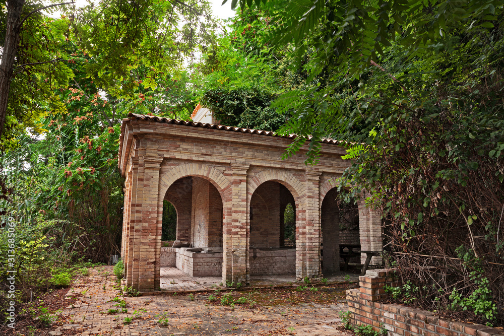 San Vito Chietino, Chieti, Abruzzo, Italy: The ancient fount Fonte Grande (1914) in the wood of the picturesque Italian town on the Adriatic sea coast