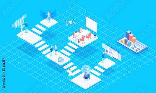 Isometric vector concept landing page virtual platform office 3d illustration.