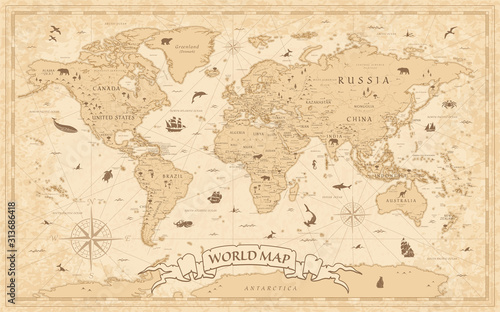World Map Vintage Old-Style - vector - layers