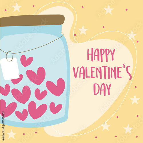 valentines day card with hearts in mason jar