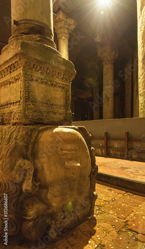 The Basilica Cistern, or Cisterna Basilica with the medusa head