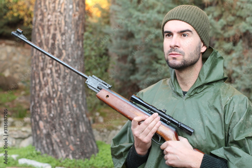 Fototapeta premium Male hunter in his thirties 