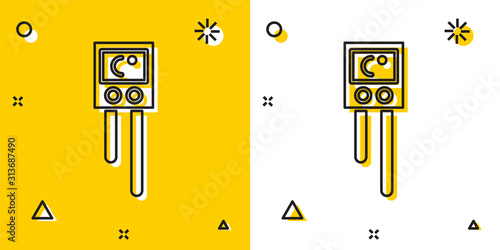Black Temperature and humidity sensor icon isolated on yellow and white background. Random dynamic shapes. Vector Illustration
