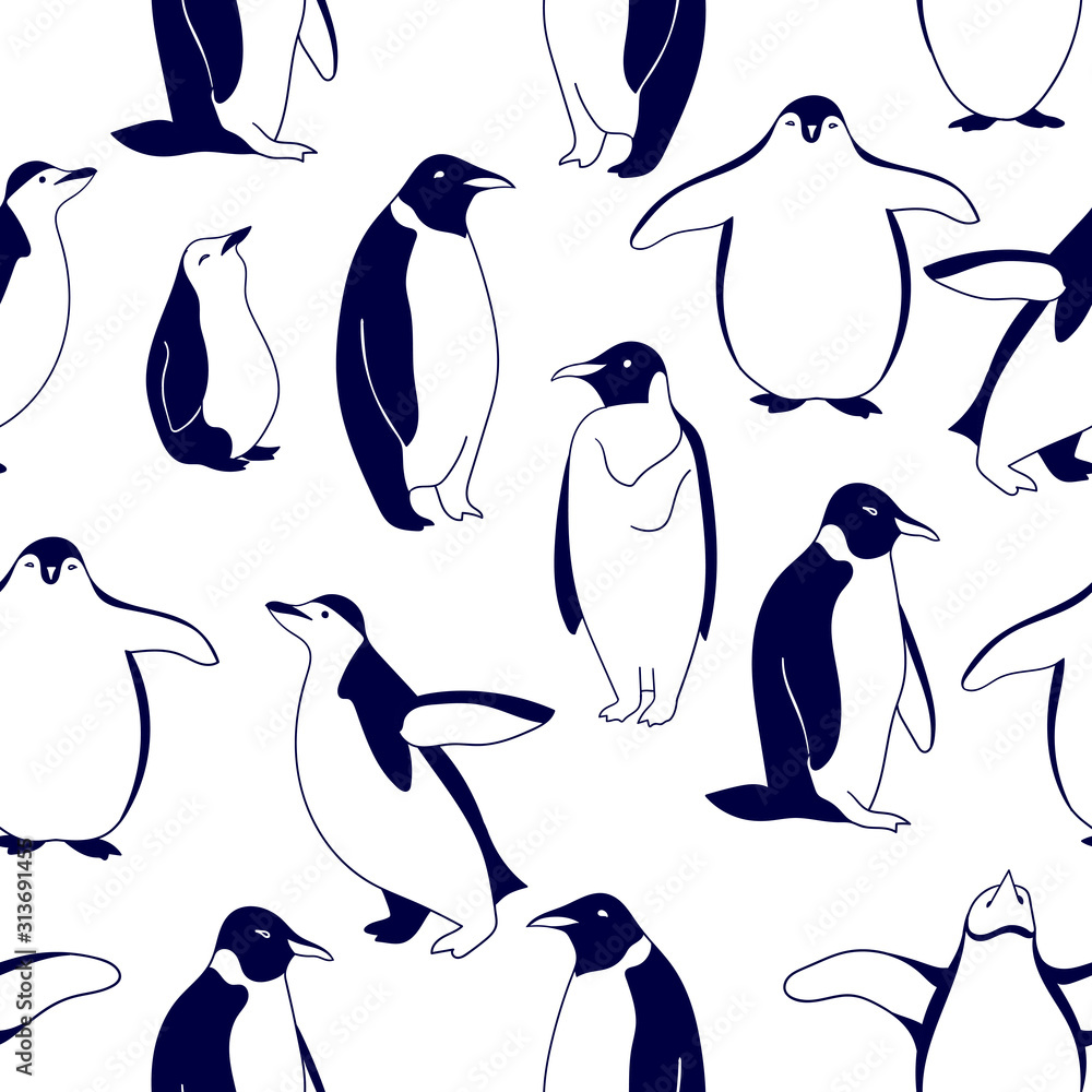 Obraz premium Seamless pattern with penguins. Vector ornament for wrapping paper, wallpapers, web design etc.
