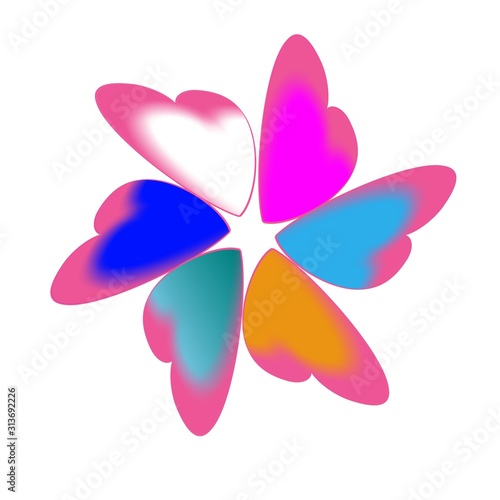 Lovely colored, blue, yellow, white, pink hearts gathering in middle of frame. For your love, gathering concepts such as Valentines Day, anniversary, celebrating, party, couples themes, passion events