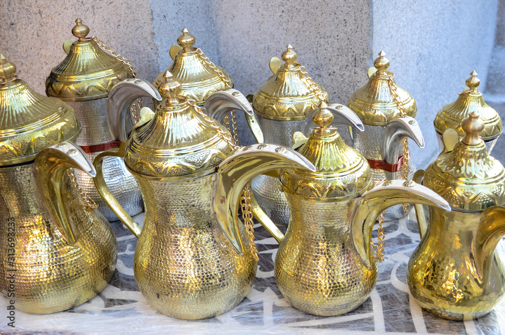 Arabic golden classic metal tea utensil Dallah. Arabic golden classic metal tea utensil Dallah.