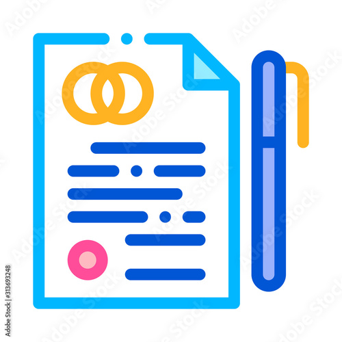 Pre-nuptial Agreement Sign Thin Line Vector Icon. Prenuptial Agreement On Paper List And Pen Linear Pictogram. Party Preparation And Marriage Template Contour Concept Illustration