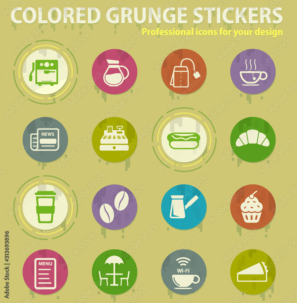 Cafe colored grunge icons