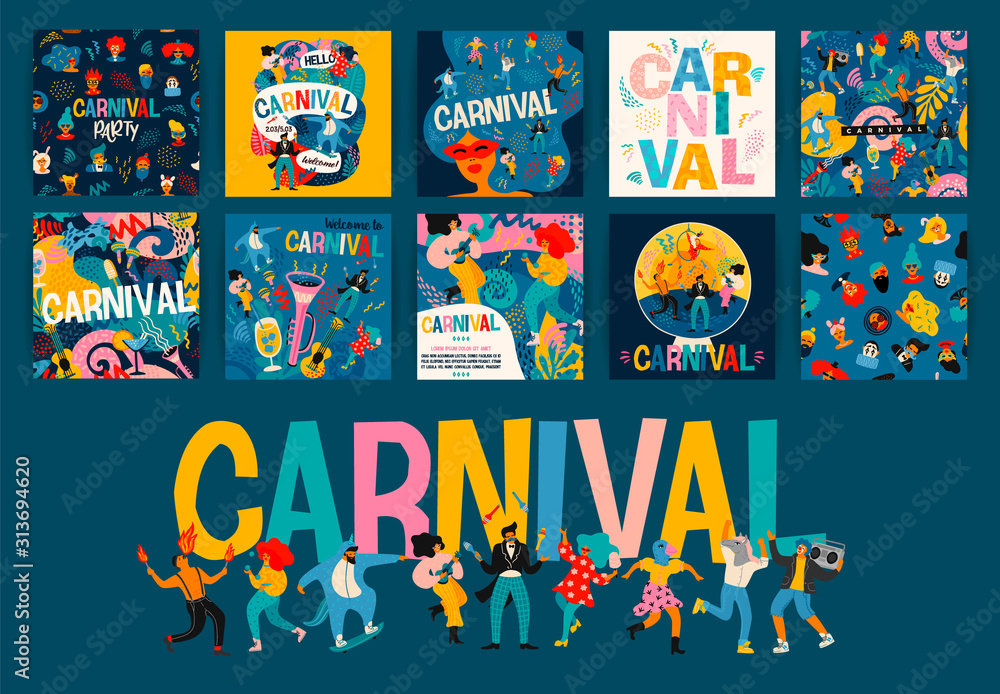 Hello Carnival. Vector set of illustrations for carnival concept and other use.