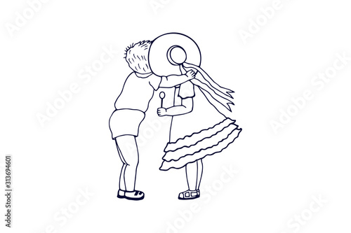 boy and girl are kissing. eps 10 vector stock illustration.