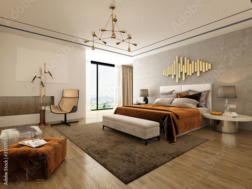 3d render Nordic style bedroom photo