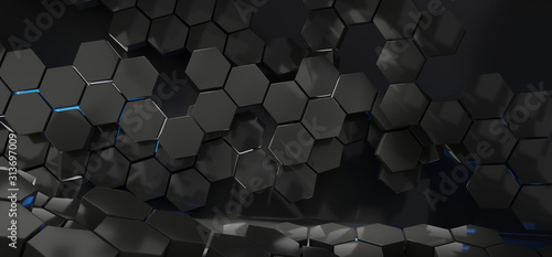 hexagon creative dark design background 3d-illustration © wetzkaz
