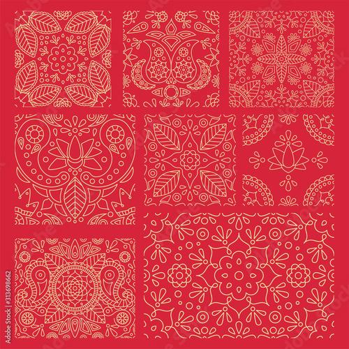 Set indian and asian seamless pattern with paisley, mandala and floral motif for diwali or henna