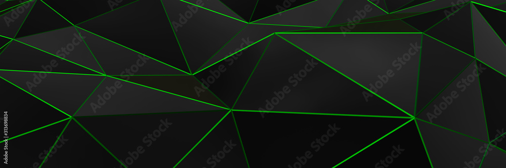 3d ILLUSTRATION, of black abstract crystal background , triangular texture, wide panoramic for wallpaper, 3d black background low poly design 3d ILLUSTRATION, of black abstract crystal background , triangular texture, wide panoramic for wallpaper, 3d black background low poly design