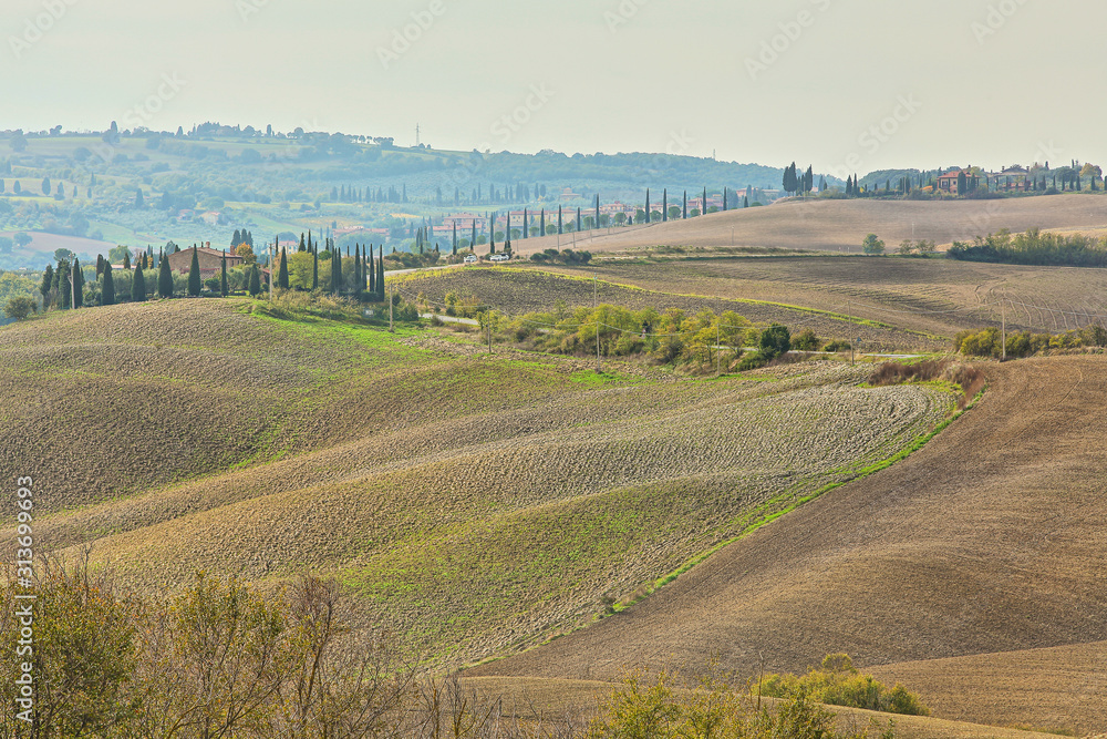  landscape of hills tuscany in autumn in Italy