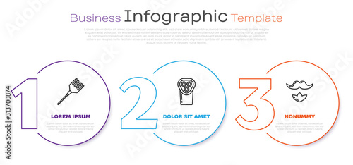 Set line Hairbrush, Electrical hair clipper or shaver and Mustache and beard. Business infographic template. Vector