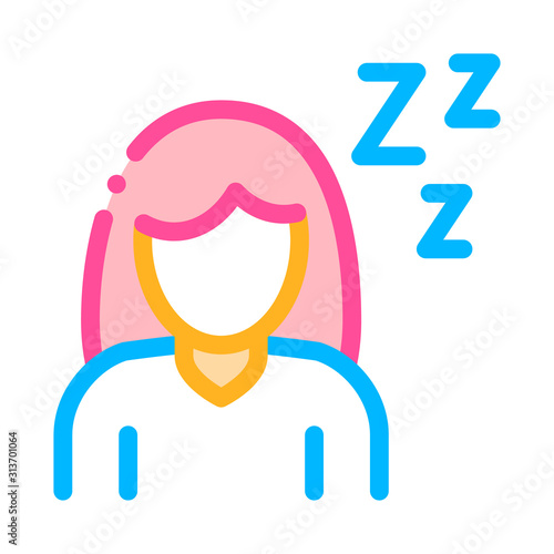 Sleepiness Symptomp Of Pregnancy Vector Sign Icon Thin Line. Character Woman Silhouette Sleeping, Symptomp Of Pregnancy Pictogram. Diagnosis Of Future Mother Contour Illustration