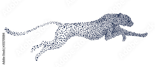 Leopard jumping tattoo. Dotwork style