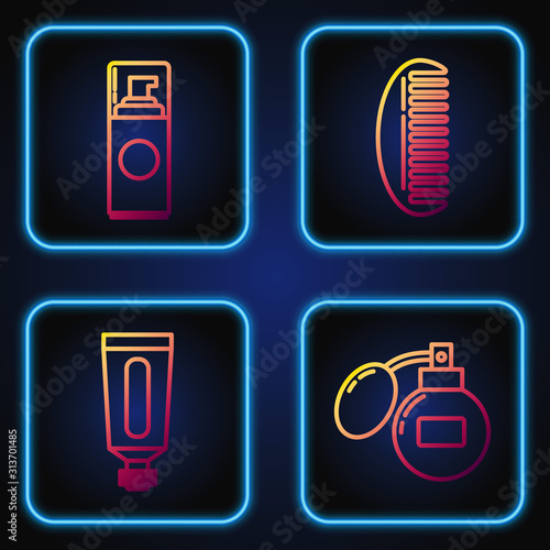 Set line Aftershave, Cream or lotion cosmetic tube, Shaving gel foam and Hairbrush. Gradient color icons. Vector