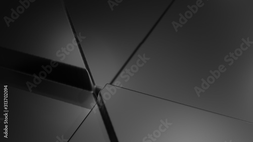 black abstract background 3d animation with extruded triangles moving and changing sizes, seamless loop animation