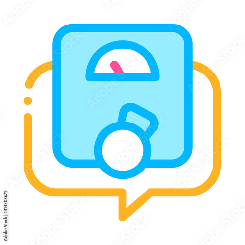 Weight Gane Symptomp Of Pregnancy Vector Sign Icon Thin Line. Floor Scales In Text Box Frame, Woman Symptomp Of Pregnancy Pictogram. Diagnosis Of Future Mother Contour Illustration