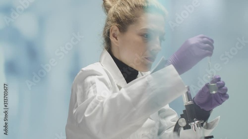 female scientist working at the laboratory and analysing food samples