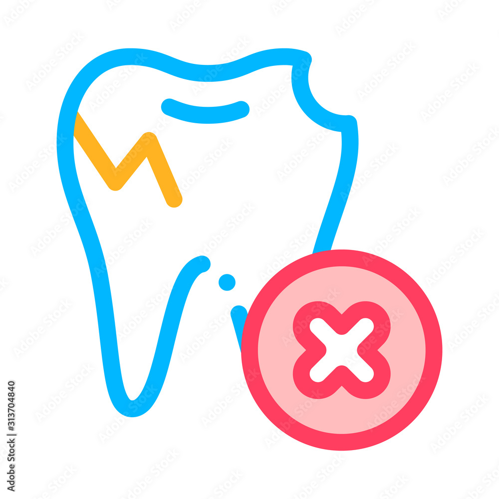 Dentist Stomatology Unhealthy Tooth Vector Icon Sign Thin Line. Caries And Debris Bad Tooth Linear Pictogram. Chairside Assistance Dental Health Service Contour Illustration