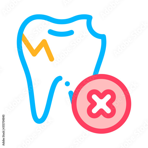 Dentist Stomatology Unhealthy Tooth Vector Icon Sign Thin Line. Caries And Debris Bad Tooth Linear Pictogram. Chairside Assistance Dental Health Service Contour Illustration
