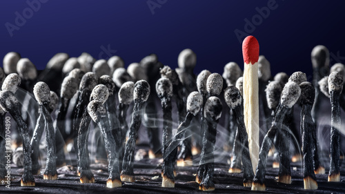 Foto Group Of Burnt Matchsticks With One Survivor - Employee Hiring / Leadership Conc