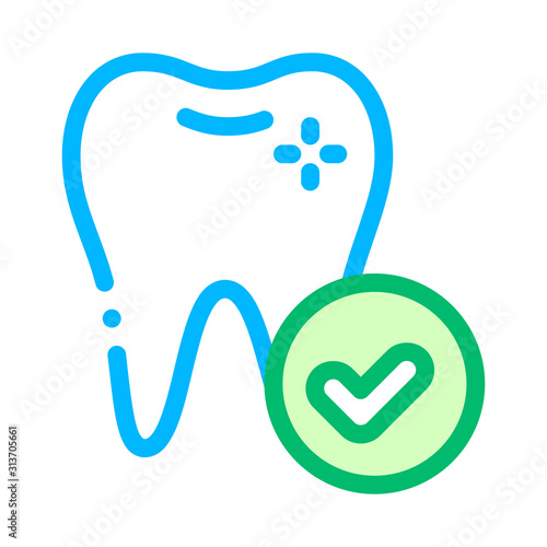 Dentist Stomatology Healthy Tooth Vector Icon Sign Thin Line. Health Tooth And Tool Device Linear Pictogram. Chairside Assistance Dental Healthcare Service Contour Illustration