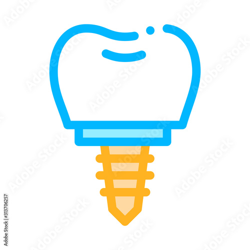 Dentist Stomatology Tooth Implant Vector Icon Sign Thin Line. Tooth Implant Fixture, Tool And Device Linear Pictogram. Chairside Assistance Dental Health Service Contour Illustration