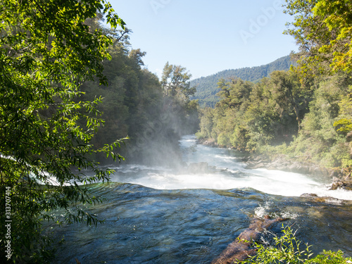 Waterfall of La Leona  in Huilo Huilo Biological Reserve  Los R  os Region  southern Chile.