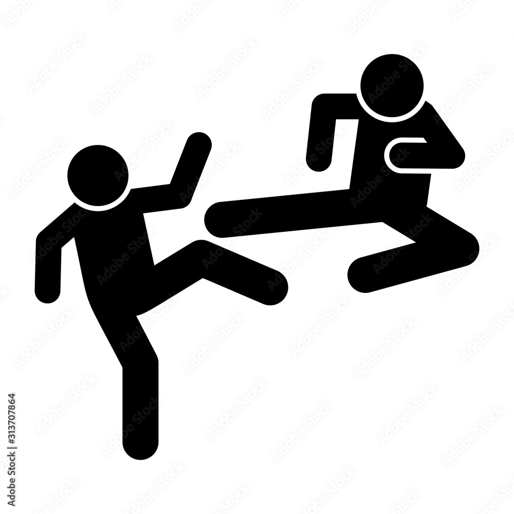 Foot hit men kick icon. Simple pictogram of fighting icons for ui and ux, website or mobile application