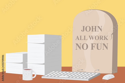 Graveyard in the office vector illustration. Work, depression, tired design concept