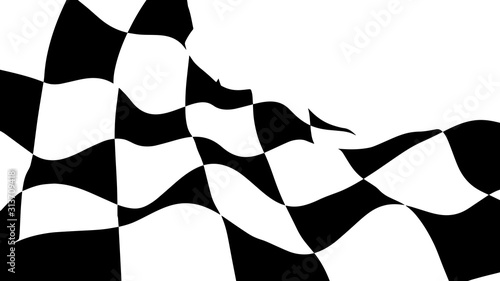 Optical illusion wave. Chess waves board. Abstract 3d black and white illusions. Horizontal lines stripes pattern or background with wavy distortion effect. Vector illustration.