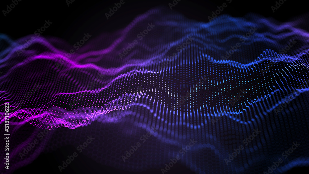 Futuristic dots pattern on dark background. Colored music wave. Big data digital code. Technology or Science Banner. 3D rendering Futuristic dots pattern on dark background. Colored music wave. Big data digital code. Technology or Science Banner. 3D rendering