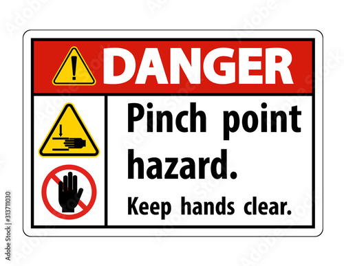 Danger Pinch Point Hazard,Keep Hands Clear Symbol Sign Isolate on White Background,Vector Illustration