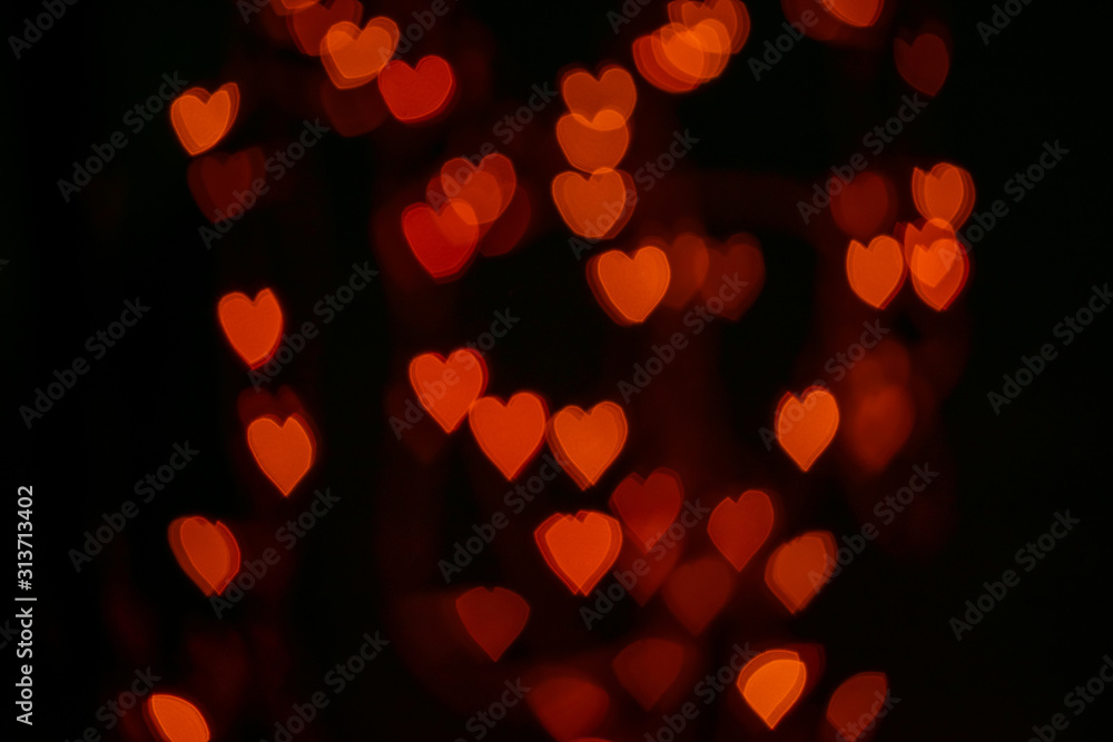 Valentines background. Abstract heart bokeh background. Defocused blurred heart shaped lights. St. Valentines Day background - obrazy, fototapety, plakaty 