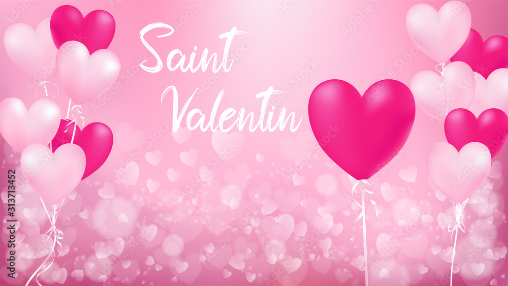 Bannière - carte Saint Valentin - ballon coeur rose et rouge - 14 février