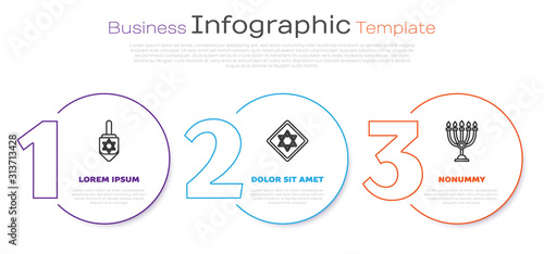 Set line Hanukkah dreidel, Star of David and Hanukkah menorah. Business infographic template. Vector