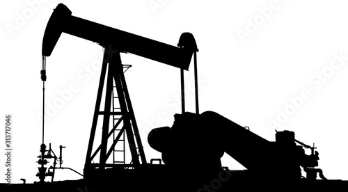 Obraz na plátně Silhouette of oil rig on a white background in black color.