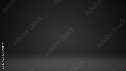 3D Illustration. Black empty Studio room for product placement or as a design template with wall angle in a full frame view