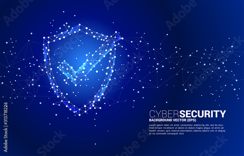 Protection shield with checked mark icon from dot connect line polygon network. concept of guard security and safety