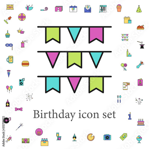 flags on a rope colored icon. birthday icons universal set for web and mobile