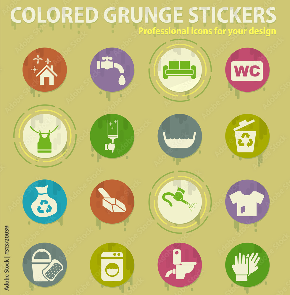 cleaning company colored grunge icons