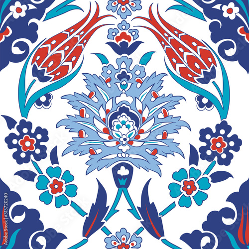 Iznik tile pattern with floral ornaments