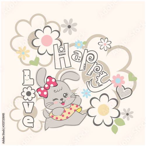 Happy cute bunny vector illustration